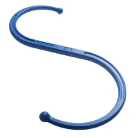 The Backnobber II in blue, an S-shaped massage hook with a rounded knob at each end